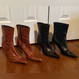 Vintage Nine West Leather Ankle Boots LOT 2 Pairs- Size 9, Brown & Black